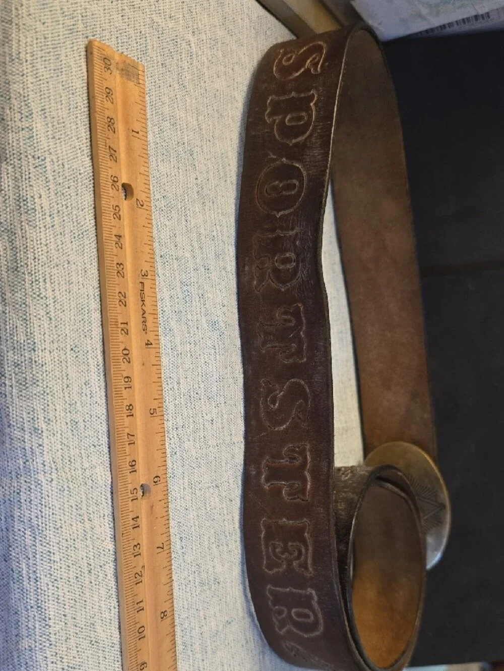 Vintage Brown Leather Belt with Brass Masonic Buckle Sportster